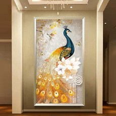 보석자수나라 대형 보석십자수 diy 비즈 큐빅 구슬 자수 50x100cm, 황금공작새 50x100cm, 1개, 황금공작새 50x100cm