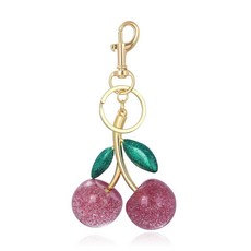 SONGCHANGJEWELRY 체리 백 참 키체인 - 골드 도금 액세서리 여성용 지갑 열쇠 선물 레드 183449, 라지 체리 핑크 1개, 1개