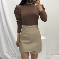 리즈데이즈 반폴라 어깨 셔링 퍼프 니트
