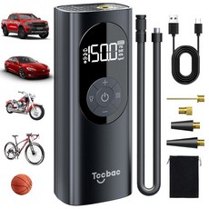 Tccbac 자동차 타이어 팽창기 휴대용 공기 압축기 대형 모터 2배 빠름 150PSI 고압 게이지 LED 조명이 있는 자전거 펌프 볼 오토바이용 자동 차단 전기 에어 142520, 1개
