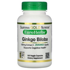 California Gold Nutrition 은행 나무 추출물(Ginkgo Biloba Extract) 유로허브스(EuroHerbs) 유럽 품질 120 mg 식물성 캡슐 180 정, 1개, 상세내용참조