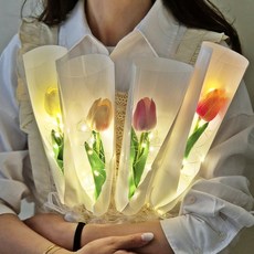 LED 튤립 한송이 꽃다발 조화 어린이집 유치원 선생님 선물 졸업식 발표회 학예회 스승 꽃선물, 레터링 글자 추가안함, LED 조명 추가안함, 투톤망고, 1개