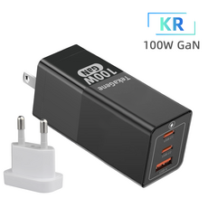 GaN 충전기 USB C타입 PD 고속 충전기 4.0 3.0 적합하다 맥북 노트북 삼성 100W, 없음, 8) KR 100W Black
