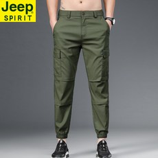 JEEP SPIRIT 지프 남성 캐주얼 봄 여름 얇은 스판 카고바지 조거 팬츠 J818+사은품 - 지프썸머셋업3종