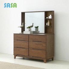 사사가구 시에라 고무나무원목 6칸 3단와이드 서랍 화장대, 월넛, 월넛