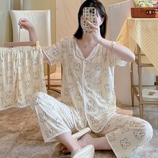쿠밍 여성용 쓰리피스 파자마 반팔 + 반바지 + 긴바지 3종 잠옷 세트