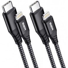 영국직배송 ESR USB C Lightning Kabel MFi-Zertifiziert [1m 2-Pack] Nylon Ladekabel Power Delivery Schnellraden iPhone, 단일옵션