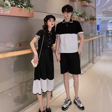 하다맘 패치워크 원피스 다르다 커플룩 여름옷 1 한 벌 신 INS 유행 반팔티셔츠 점프슈트