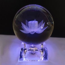 불교 수정볼 연꽃 연등 기수련 관상석 기념품 명상, 6cm 수정구슬 + 황금 선반, 1개