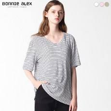 [보니알렉스] (BONNIE ALEX) 린넨 코튼 블랜드 스트라이프 티셔츠
