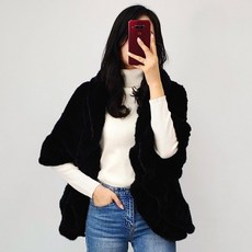 크리스탈엄 블랙 후레아 스킨밍크 스킨니팅 밍크숄