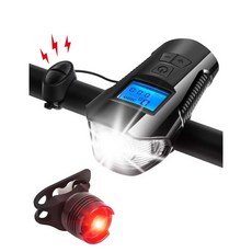 애성 방수 USB 충전식 스마트 불빛조절 자전거 라이트 전조등 나팔+속도계+후미등, 블랙