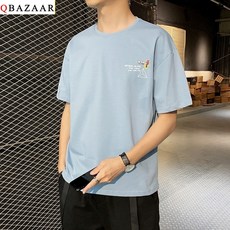 쇼트셔츠 더위 노카라 TI티셔츠 멋져 깔끔 코디 숏 옷깃의 둘레 TSHIRT 와이드 루즈핏 5부