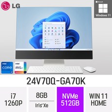 [오늘출발] LG전자 24V70Q-GA70K 24인치 인텔 12세대 i7 Iris Xe Win11 Home 사무용 인강용 재택근무용 일체형PC, 512GB, 8GB