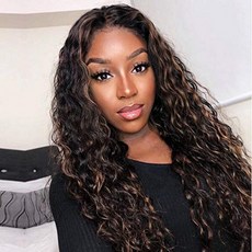 AISI QUEENS Long Curly Wig Brown Highlight Wigs for Women Curly Wavy Synthetic M, 단일상품, 단일상품