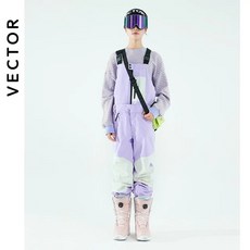 벡터 여성 두꺼운 스키 바지 분리형 두 입고 한 조각 턱받이 방수 겨울 따뜻하고 Windproof 야외 스포츠 스노우 보드, 4.Light purple - L, 1개