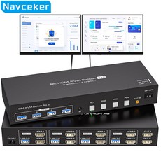 Navceker 4:2 HDMI KVM 스위치 4x2 4K 120Hz 듀얼 모니터 확장 디스플레이 8K USB KVM 스위처 4 대 컴퓨터용 2 인 2 아웃, ZY-ASW243