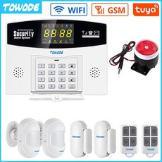 TOWODE 홈 보안 시스템 GSM WIFI 스마트 Tuya olor LCD 디스플레이 도난 무선 연결 호환 Alexa, 03 Kit 3_01 EU 플러그, 1개