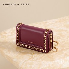 CHARLES & KEITH 핸드백 CK2 - 70840146 - 1 금속 체인 장식 여자 플랩 숄 더 백 딥 버 건 디 S