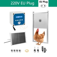 자동 닭장 도어 라이트 센서 타이머 열기 및 닫힘 LCD 화면 전원 태양 에너지 공급 문, CHINA, 03 220V EU Plug, 1개