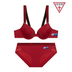 게스언더웨어 QR코드 캐주얼 레드 브라 팬티 세트