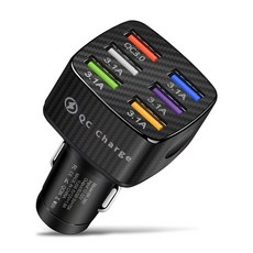 USB 차량용 충전기 어댑터 QC3.0 고속 충전 포트 자동차 액세서리 6 15A 출력 전류 PC 난연 소재, [01] Black, 01 Black