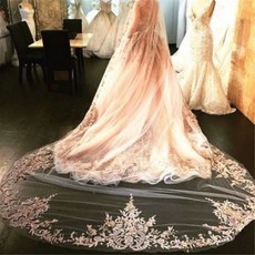 [해외] 샴페인 빈티지 레이스 3M 5M 성당 웨딩 베일 롱 레이스 신부 베일 빗 웨딩 액세서리 VOILE MARIAGE
