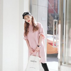 박스핏 옆트임 여성롱티 여름반팔티 휴양지 홈웨어