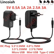 미니 마이크로 C 타입 USB 컨버터 스위칭 전원 어댑터 5 V 0.5A 1A 100 240V 볼트 코드 충전기, 02 DC Plug Mini USB, 04 EU Plug_03 5V 3A
