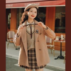 2021 가을과 겨울 새로운 레트로 모직 코트 여성 모직 천 느슨한 대학 스타일의 정장 칼라 코트, 간단한 현물, L