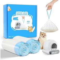 VOZIXALA 고양이 화장실 라이너 40 카운트 셀프 클리닝 쓰레기통 가방 메오원트 MW SC01 SC02 드로스트링 헤비 듀티 자동 17.7인치 x 19.68인치 Q1637, 40 Count, 1개