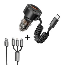 Toocki 60W PD3.0+QC3.0+Type-C 3 in 1 반투명 고속 차량용 충전기, 블랙, TQ-CC26C