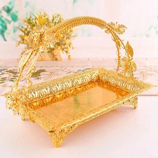 과일 스낵 바구니 유럽 클래식 스타일 골드 실버 금속 싱글 레이, 1.Golden-Square, 1개