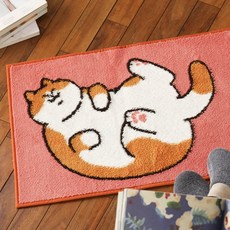 [바보사랑]식빵뚱냥 고양이 일러스트 쟈가드 러그 발매트, 치즈뒹굴(핑크)