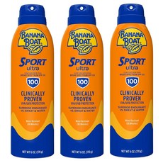 바나나 보트 스포츠 울트라 브로드 스펙트럼 선스크린 스프레이 spf 100선크림 썬크림, 170g, 3개