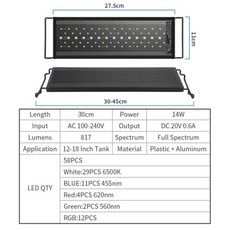 타이머가 있는 WRGB LED 수족관 조명 방수 어항 램프 장식 심어진 30-90cm 신제품, 148FS30cm, 1개