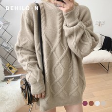 데일로엔 여성용 스퀘어 클래식 짜임 긴팔 니트