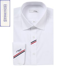 듀퐁 셔츠 SE4SM12LS909SWH 일반핏 노포켓 화이트 솔리드 스트레치 삼선 포인트 소매 로고 긴팔 스판 셔츠