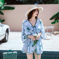  여름 휴양지커플룩 바캉스 신혼여행 비치웨어 시밀러룩, 그린 여성 