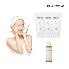 [블랑카우] [BLANCOW] 밀키스킨 리얼 클렌저 150ml x 3통 + 리얼 클렌징오, 상세 설명 참조