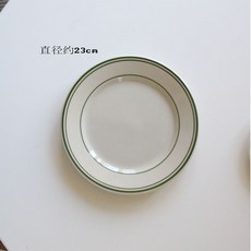 레트로 그린 라인 세라믹 플레이트 디저트 케이크 서양식 아침 식사 샐러드 플레이트 인 타원형 플레이트 카페, 색상 분류: 녹색 라인 플레이트 대형 (23CM)