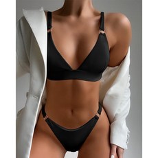 엘레강스 심플 골지 삼각 비키니 세트 - 바디프로필 섹시 태닝 수영복 - 하프커버 팬츠, 블루, S(55), 블루