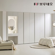 보루네오 E0 PET 화장대 무몰딩 붙박이장 10자 11자 12자 13자, 슬림바, 300cm, 크림화이트