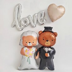 프로포즈 결혼기념일 신랑신부 이벤트 풍선 세트, 1세트, 2.곰돌이신랑신부+LOVE풍선+하트풍선