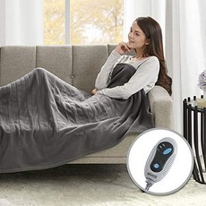 Beautyrest Fleece Electric Blanket Heated Throw Wrap Super Soft Hypoallergenic with Auto Shutoff-3-Setting Controller-5 Years Warranty 50x60 Grey 1