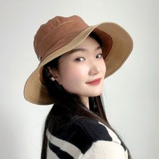 여성챙모자 여성창모자 여름 넓은 밀집 썬캡 버킷햇 브라운 챙모자 벙거지 여성용