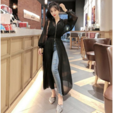 히또리 노카라 트임 올 시스루 가디건 집업