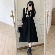 위위브렌 여성용 브이넥 롱 니트 원피스