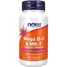 NOW MEGA D-3 & MK-7 5000 IU / 180 mcg 120캡슐 1개 120정