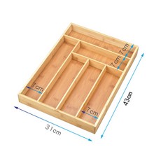 대나무 원목 싱크대 서랍 수저트레이 정리함 주방 커트러리 폭 조절 가능, 1개, 43x31x4.5